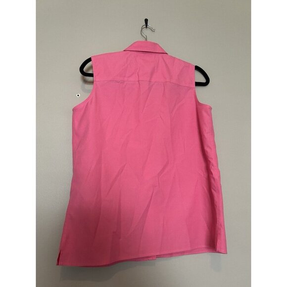 TALBOTS Women Cotton Collar Tank Top Button Front Pink Size 8 Sleeveless Blouse - Picture 6 of 6